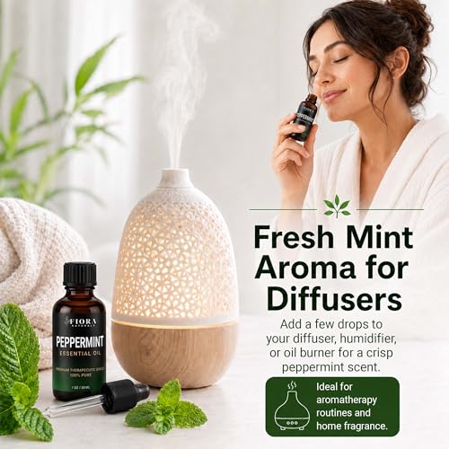 Image of Fiora Naturals Peppermint Oil, 100% Pure Peppermint Essential Oil for DIY | Mentha Piperita Mint Oil for Aromatherapy, Diffuser, Massage, Skin, Hair, Scalp, DIY Soap & Candle Making, Aceite de Menta