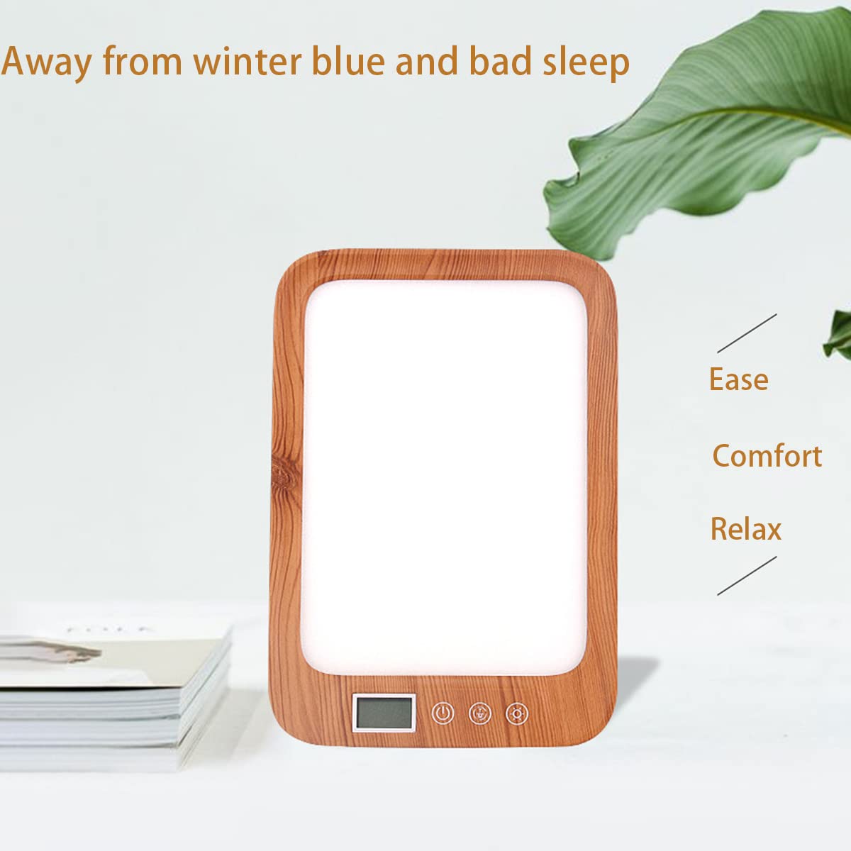 Lampe de thérapie lumineuse, pour la maison/le bureau/les voyages, lampe LED lumière du jour, 10 000 lux, sans UV, 3 couleurs, 6 modes de luminosité, écran LCD, 6 fonctions minuterie (grain de bois)