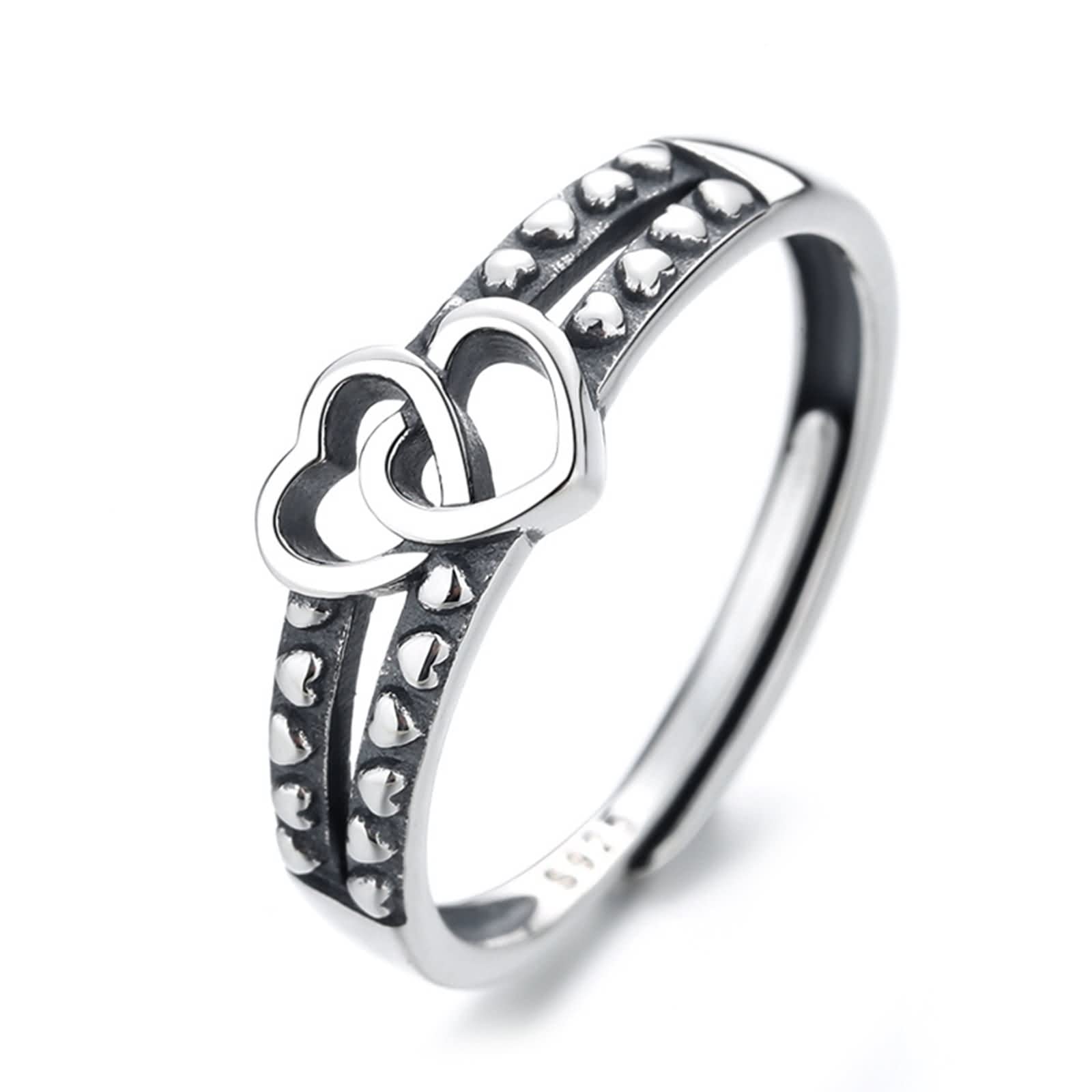 Anelli regolabili per le donne, anello a cuore 925 gioielli alla moda a tre strati per lei, Adjustable, Argento sterling Argento, Nessuna pietra preziosa
