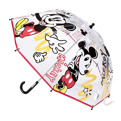 Paraguas de Burbuja de Mickey Mouse - Estampado de Mickey Mouse - Apertura Manual - Elaborado en 100% POE con Estructura de Fibra de Vidrio - Producto Original Diseñado en España