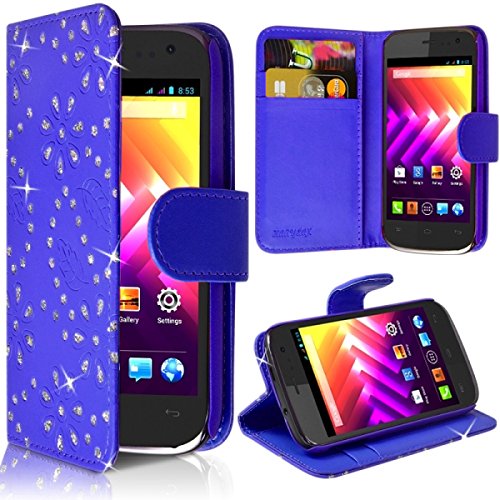 Seluxion - Housse Coque Etui Portefeuille Fonction Support Style Diamant Couleur Bleu pour Wiko Iggy + Film de Protection