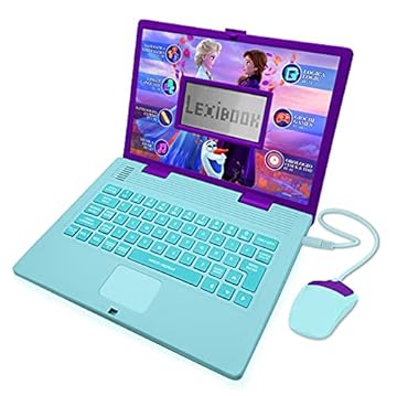 Lexibook, Frozen, Portatile educativo e bilingue Italiano/Inglese, Giocattolo per Bambine con 124 attività per Imparare, Giochi e Musica con Elsa e Anna, Blu/Viola, JC598FZi5