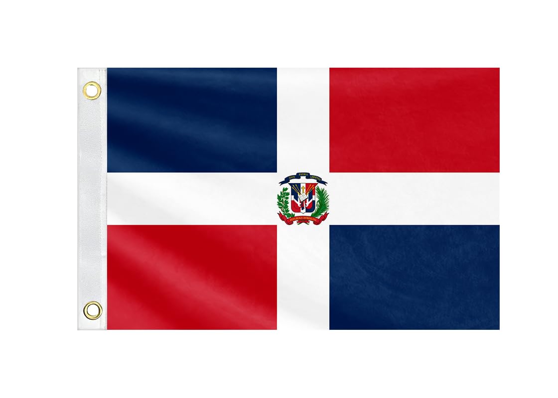 Double Sided Dominican Republic Boat Flag 12x18IN Dominicans Marine Small Flag Bright Colors Fade Proof Nylon Truck Motorcycle Banner with 2 Brass