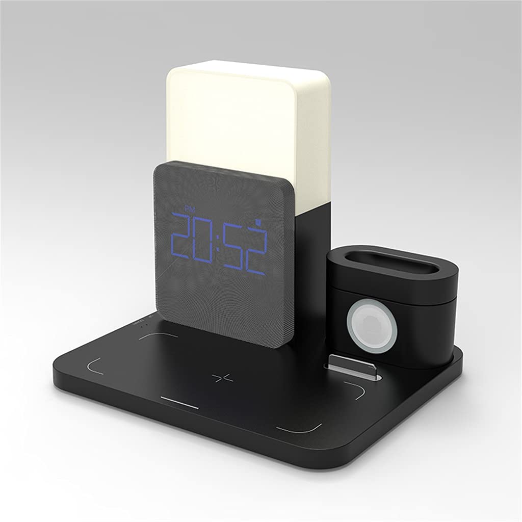NSUQOA Quick Charge Multifunctional Charger Desktop Mobile Phone Stand Alarm Clock Night Light Desk lamp Watch Black