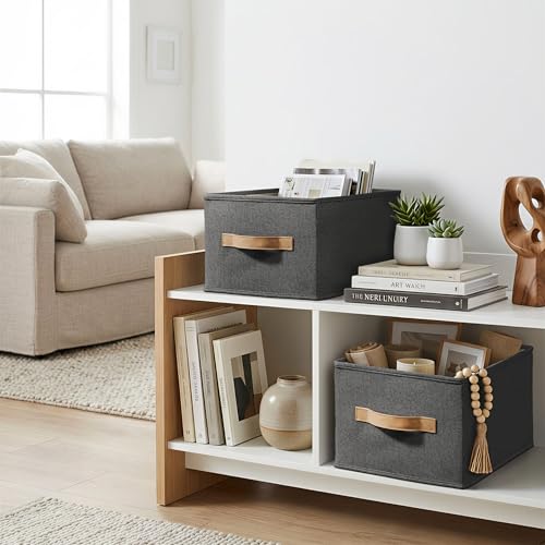 Image of LayerSpace 3 Pack Fabric Storage Bins for Shelves | 11.5x8.75x6.5in Storage Baskets | Fabric Closet Organizers and Storage Bins with Handles Home Organization| Linen Clothes Bins | Black