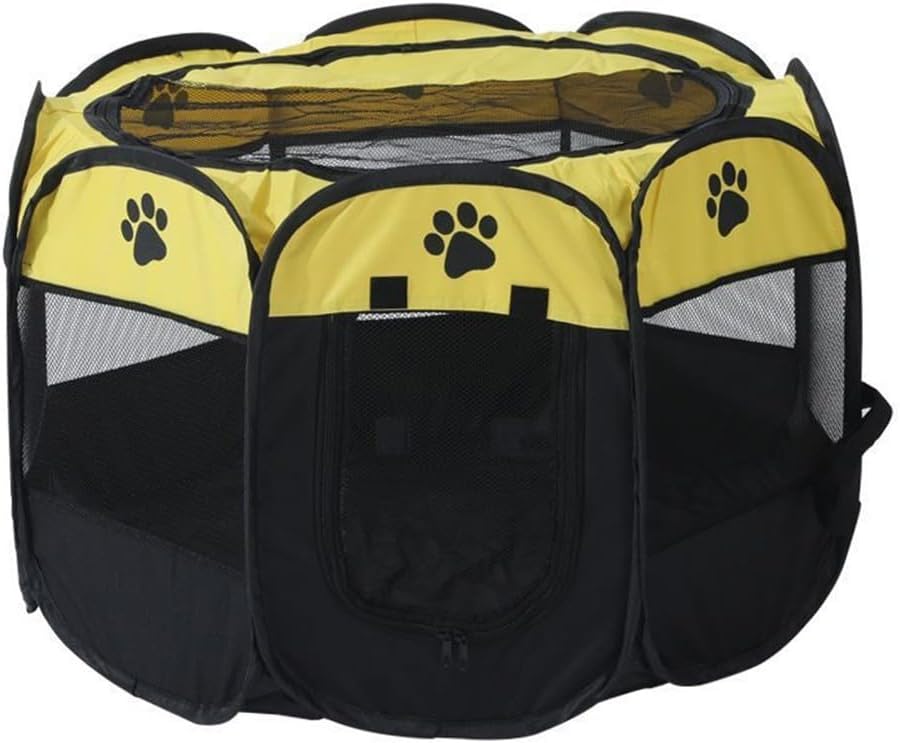Foldable Oxford Cloth Pet Tent Playpen for Dogs and Cats, Portable Indoor Outdoor Pet Fence, Octagonal Design in Yellow Purple Pink(Yellow)