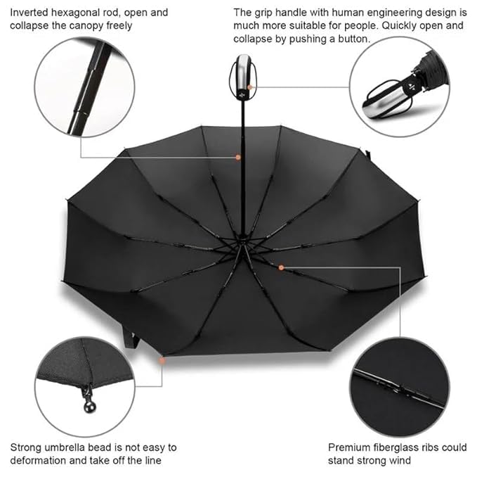 RutviRoshan AKSHAR ENTERPRISE Automatic Folding Umbrella for Men and Women, Reinforced Windproof Umbrella, Strong Sunshade, Wind and Water Resistant, 10 Ribs 1