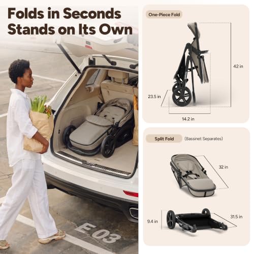 Image of Mompush Wiz 2-in-1 Bassinet Stroller with Car Seat Adapter, Reversible Seat