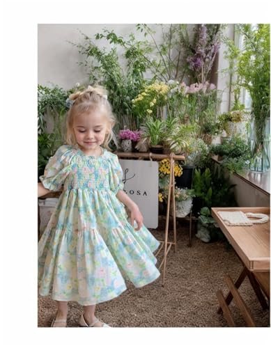 Girls' Floral Short Sleeve Dresses Kid Crew Neck High Waist Casual Formal Elegant Fall Dress3