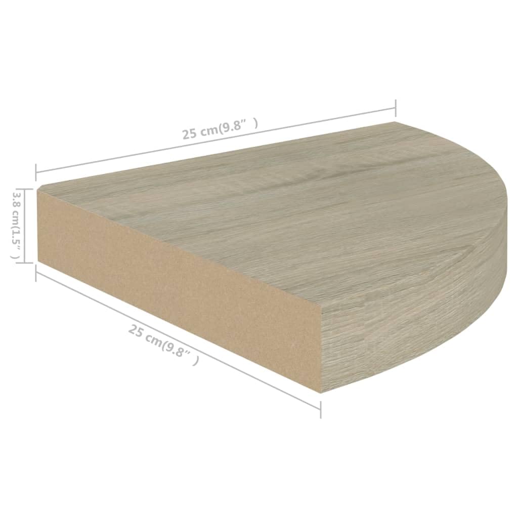Eck-Schweberegal 2 STK. Eichen-Optik 25x25x3,8 cm MDF Wabenplatten-Design Metall Wandhalterung Unsichtbares Befestigungssystem Stabile Aufbewahrung für Bücher Dekoartikel