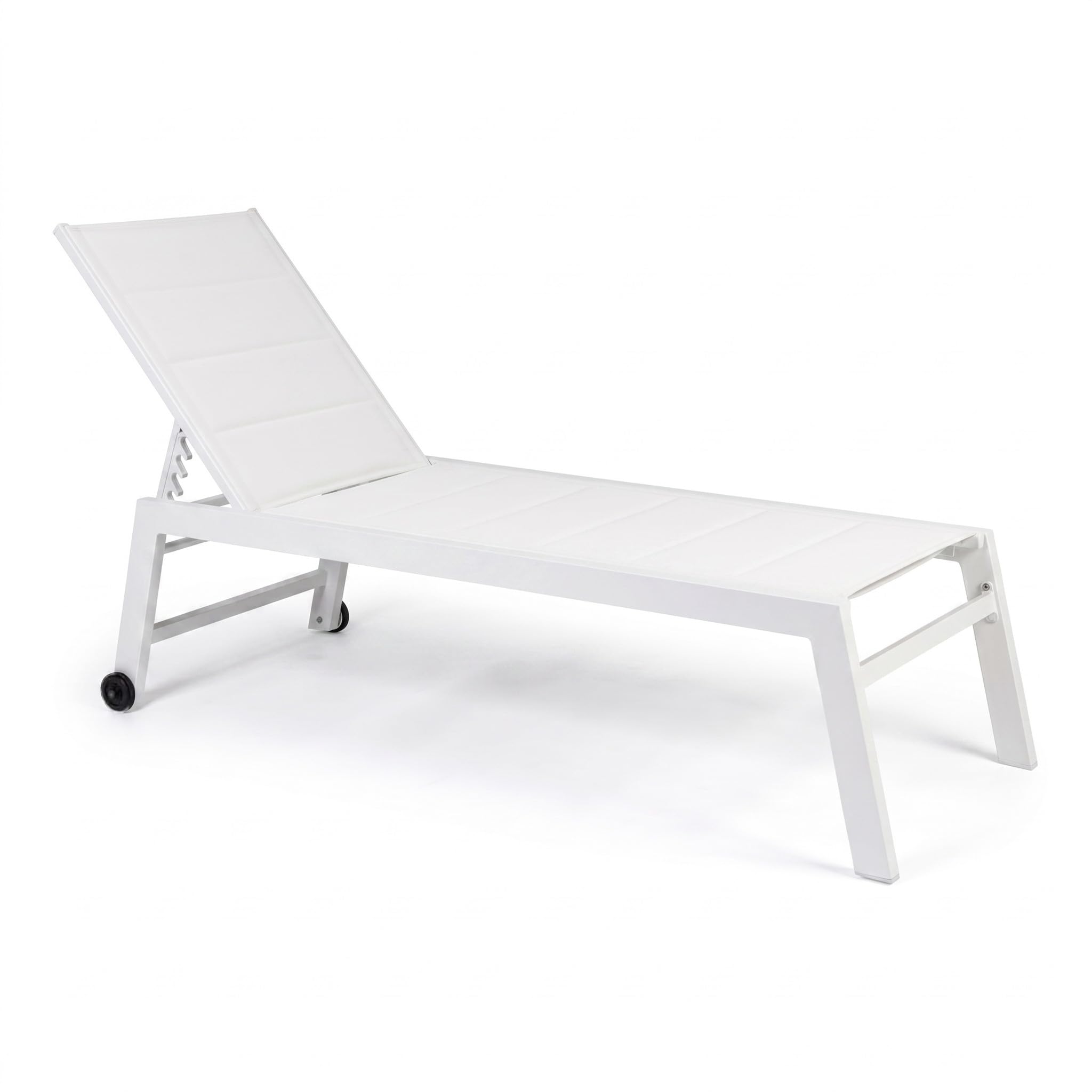 Totò Piccinni Lettino Prendisole CEFALÙ in Alluminio e Textilene Imbottito, Sdraio da Piscina e Giardino con Ruote, Schienale Regolabile (Bianco)