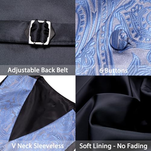 Image of Barry.Wang Men's Suit Vest Formal /Leisure Paisley Jacquard Silk Tie Pocket Square Waistcoat Set Wedding 5PCS