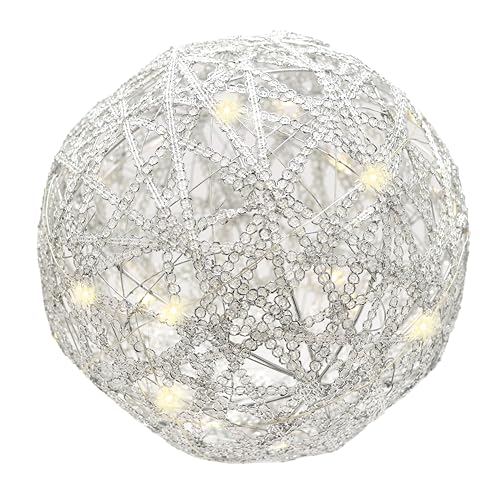 Leuchtkugel aus Draht & Polyesterband 20 cm LED Kugel Silber Warmweiß batteriebetrieben mit Timer dekorative Lichterkugel Weihnachtsdeko festliche Beleuchtung Stimmungslicht Deko Hochzeitsdeko