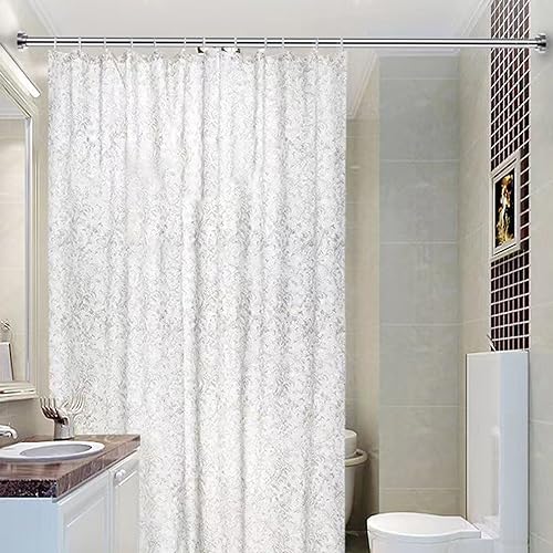 Extendable Shower Curtain Rail 125-210cm,Stainless Steel Shower Curtain Pole Curtain,Tension Rod No Drilling Adjustable Shower Rail Telescopic Shower Pole for Bath,Closet,Wardrobe,Kitchen Silver - Image 2
