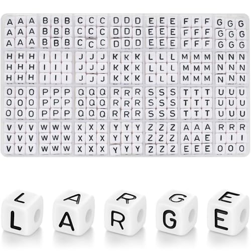 DoDoBeads 252 Pcs 10x10mm Large Square Letter Beads White Big Alphabet Beads for Keychains Jumbo Letter Charms for Bag Charm Lanyards Holiday Garlands Big Bead for Home Decor Craft