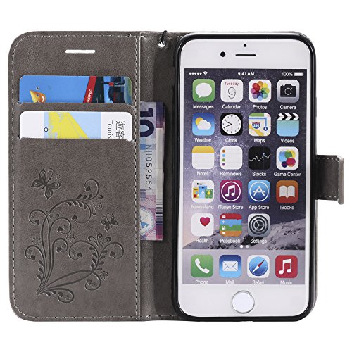 Iphone6 ケース Iphone6s カバー アイフォン6カバー Coosmart かわいい押し蝶柄 手作り 高級pu レザーケース 手帳型 スタンド機能 ストラップ付き カードポッケト ボタン マグネット式 財布型 ケース カバー スマホケース 横置き 耐汚れ 全面保護ケース 選べる8色 工业