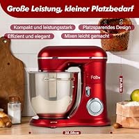 Fab-Serie 6L Küchenmaschine von Kitchen in the box, leistungsstarke Rührmaschine mit 1300W, 10 Geschwindigkeiten, ideal für den täglichen Gebrauch, inkl. Knethaken, Schneebesen & Rührhaken, Rot – Ansicht 4
