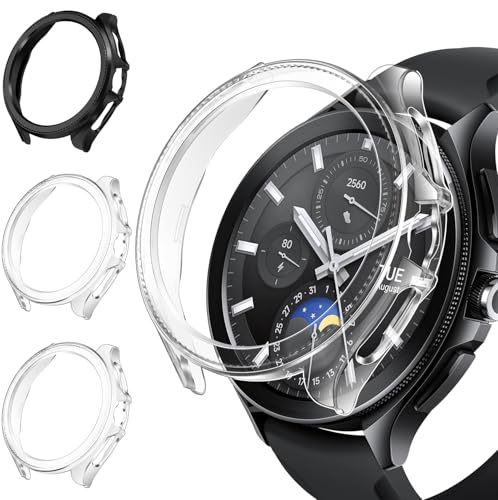 iVoler 3 Piezas Funda HD Clara Dura para Xiaomi Watch 2 Pro, Carcasa Protectora Antigolpes Ultra Delgado Antiarañazos Rígido PC Bumper Estuche Case, 2 Transparente + 1 Negro