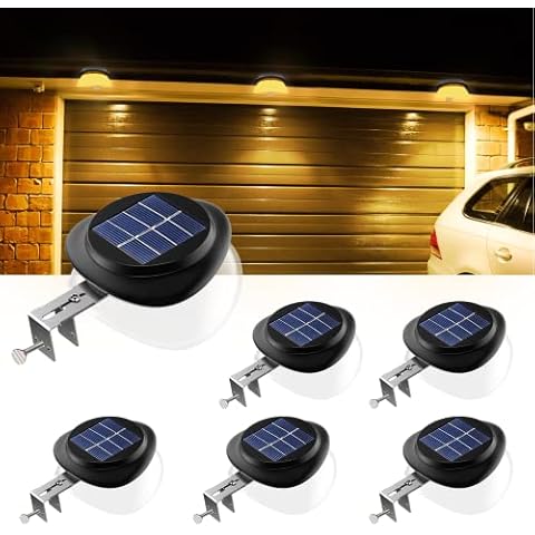 Solar Gutter Lights, Newest 9 LED Outdoor Fence Light Waterproof Wall Lamps for Garden Patio Driveway Deck Stairs (Yellow Light, Pack of 6) Cover