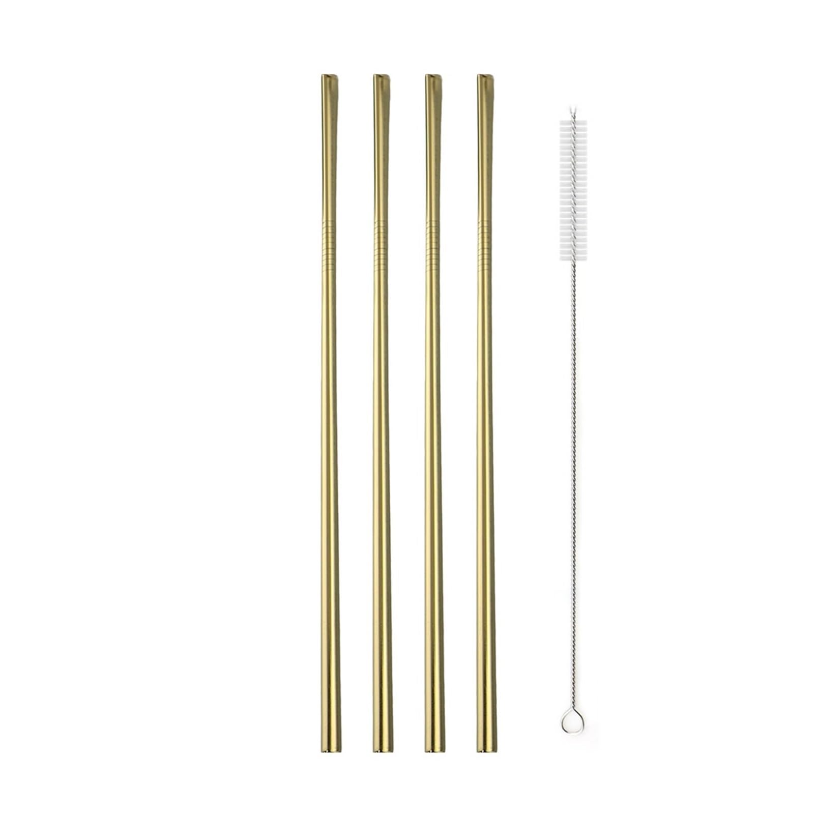 Strohhalme 5er-Set bunte Trinkhalme aus Metall, rosa, wiederverwendbar, regenbogenfarben, gebogen, gerade, Edelstahl 304, inklusive Reinigungsbürste für Smoothie(Glod-1)