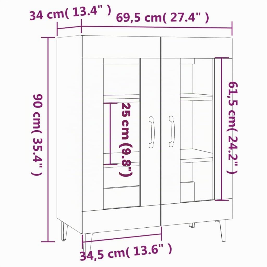 vidaXL Buffet Armoire Latérale Meuble de Rangement Organisateur de Maison Salon Salle de Séjour Intérieur Gris Béton 69,5x34x90 cm Bois d'Ingénierie