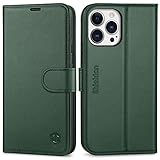 SHIELDON Case for iPhone 13 Pro Max 5G, Genuine Leather Wallet Flip Cover Kickstand RFID Blocking Credit Card Holder Magnetic Shockproof Case Compatible with iPhone 13 Pro Max (6.7') - Midnight Green
