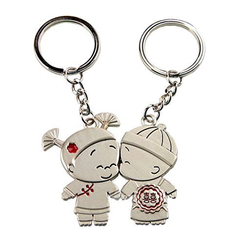 4EVER Cool Stainless Alloy Metal Silver Couple Keychain (Gift Boxed) Weapon Sweetheart Pendant Lovers Key Key Chain Best for Romantic Valentine's Day Wedding Anniversary (A Pair) (Kiss Kids)