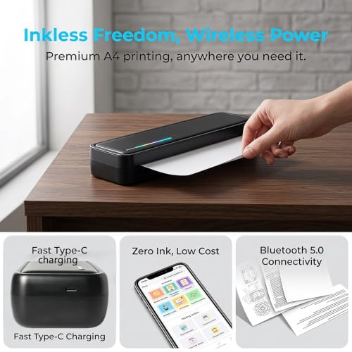 Image of X9 Portable Thermal Printer, Inkless Wireless Printer with 3PCS Roll Paper- 200DPI Clarity - Supports A4 /Roll /Label /Tattoo Paper