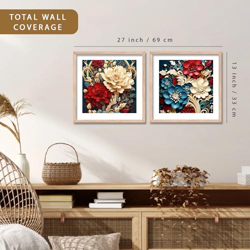 Image of kotart Painting for Wall Decoration - Floral Painting for Living Room Bedroom Office Room Decor - Premium Digital Paintings with Frame for Home Decoration - Set of 2 Multicolor paintings (13x13 inch, D)