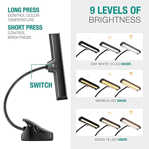 Vekkia 2 Pack Professional Super Bright Led Music Stand Light, Clip On Orchestra Piano Lights, 9 Levels Dimmable, Rechargeable. Perfect For Piano, Orchestra, Craft, Usb Cable Incl #TOP2