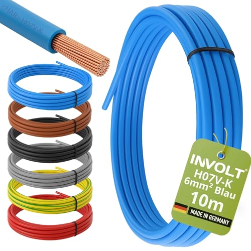 INVOLT H07V-K 10m 6mm blau Aderleitung flexibel Verdrahtungsleitung PVC Meterware Made in Germany