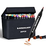 HOOHLOOY 80 Colors Upgraded Alcohol Marker Set, Brush Chisel Double Head Art Marker for Artists Adult Coloring, Sketching, Painting, Comes w/ 1 Case