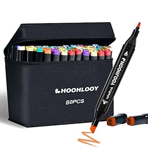 80 Colors Upgraded Alcohol Marker Set, Brush Chisel Double Head Art Marker for Artists Adult Coloring, Sketching, Painting, Comes w/ 1 Case