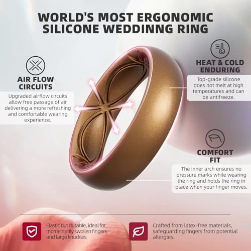 Image of Egnaro 4 /5 /8 Variety Multipack Ergonomic Breathable Bridal Rings Sets, 6mm Wide - 2mm Thick Rubber Wedding bands women, silicone Rings for her with Half Size