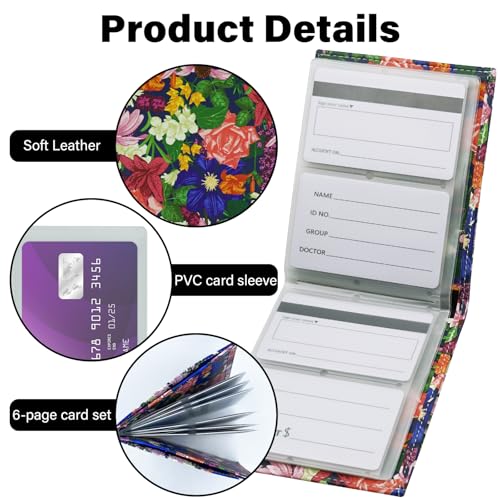 RFID Blocking Leather Wallet for Men Women, Bifold Multifunctional Card Holder Wallet with 12 Card Slots and Large Cash Pocket, Stylish Purse with Top Open, Small Photo Album-Flower Garden3