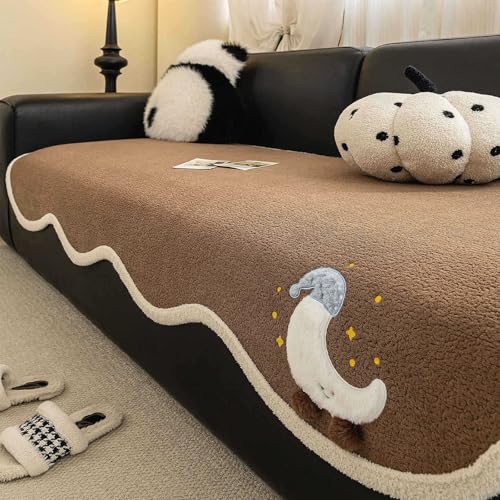 Housse de canapé en peluche marron lune 4 places lavable