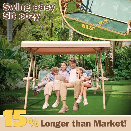 Image of ZZW 3 Person Patio Swing Outdoor Swing for Adults with Adjustable Canopy &Upgraded Cup Holders Textilene Fabric Porch Swing Chair with Stand Heavy Duty 800 LBS