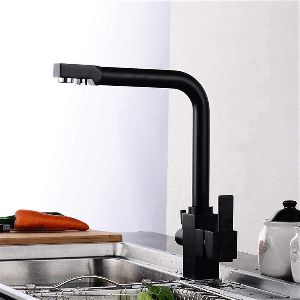 Robinet de cuisine 3 voies en laiton double poignée avec grue filtrée intégrée et aérateur