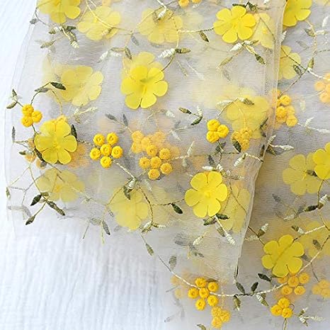 Amazon 幅130cm 長さ95cm黄色の立体花刺繍シフォンレース生地 布 生地 通販