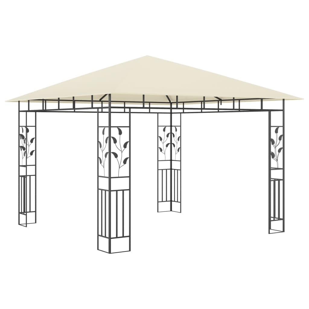 Pavillon Gartenpavillon Partyzelt Sonnenschutz Bierzelt Gartenlaube mit Moskitonetz & LED-Lichterkette 3x3x2,73m Cremeweiß