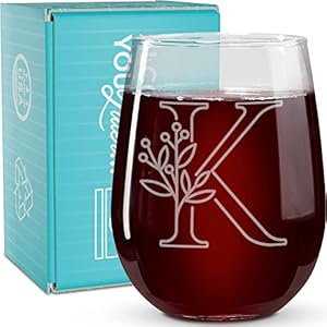 On The Rox Drinks Monogrammed Gifts For Women and Men – Letter A-Z Initial Engraved Monogram Stemless Wine Glass – 17 Oz…