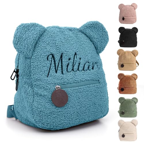 Genérico Personalizada Mochila Infantil con Nombre, Bordado Mochila Pequeña para Niños Niñas, Lindo Oso Mochila Escolar Infantilo para Guardería Colegio (Azul)