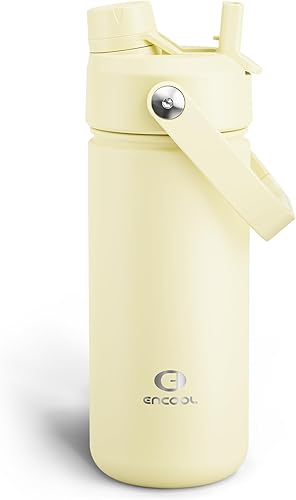 Miniatura 134 de ENCOOL Botella de agua aislada con popote, de acero inoxidable, a prueba de fugas, sin BPA, al vacío de doble pared que se mantiene fría durante 24