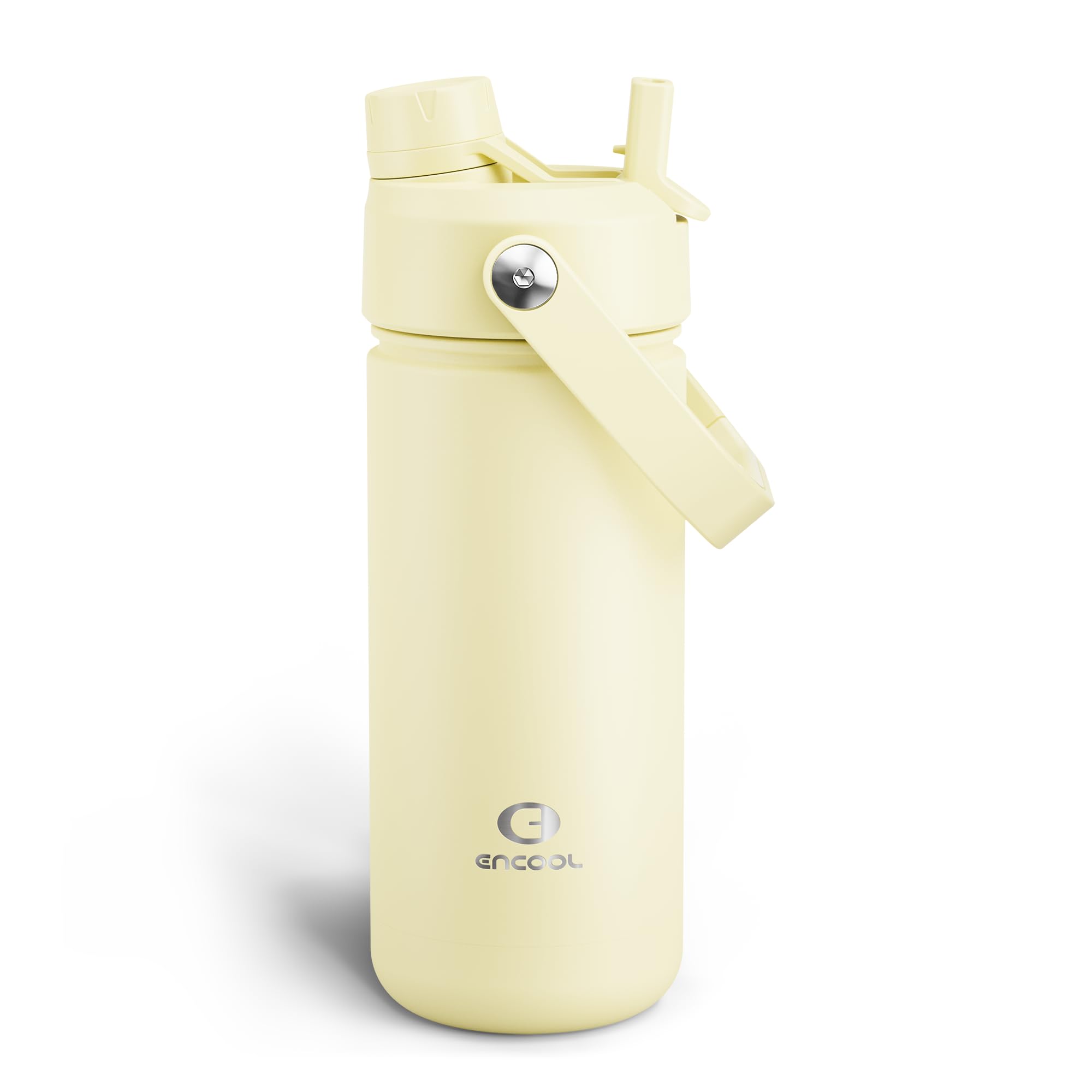 ENCOOL Insulated Water Bottle with Straw Stainless Steel Water Bottle, Leak-Proof, BPA-Free, Double Wall Vacuum Keeps Cold for 24 Hours for Sports, Travel, School (18 oz, Light Vanilla)