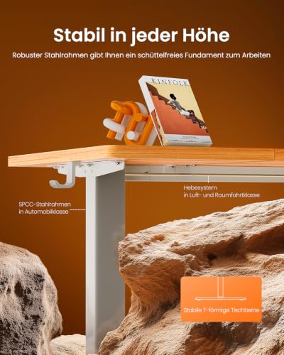 ErGear Höhenverstellbarer Schreibtisch 120x60cm 4-Speicher geteilte Platte – Ansicht 4
