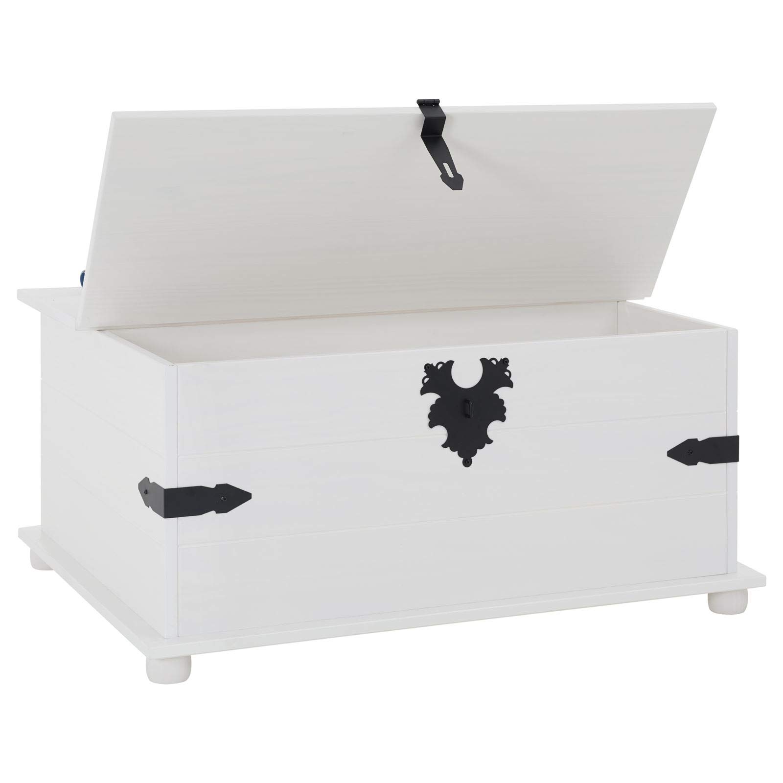 IDIMEX Table Basse de Salon Tequila Coffre Malle de Rangement rectangulaire en Bois Style Mexicain avec 5 tiroirs, en pin Massif lasuré Blanc