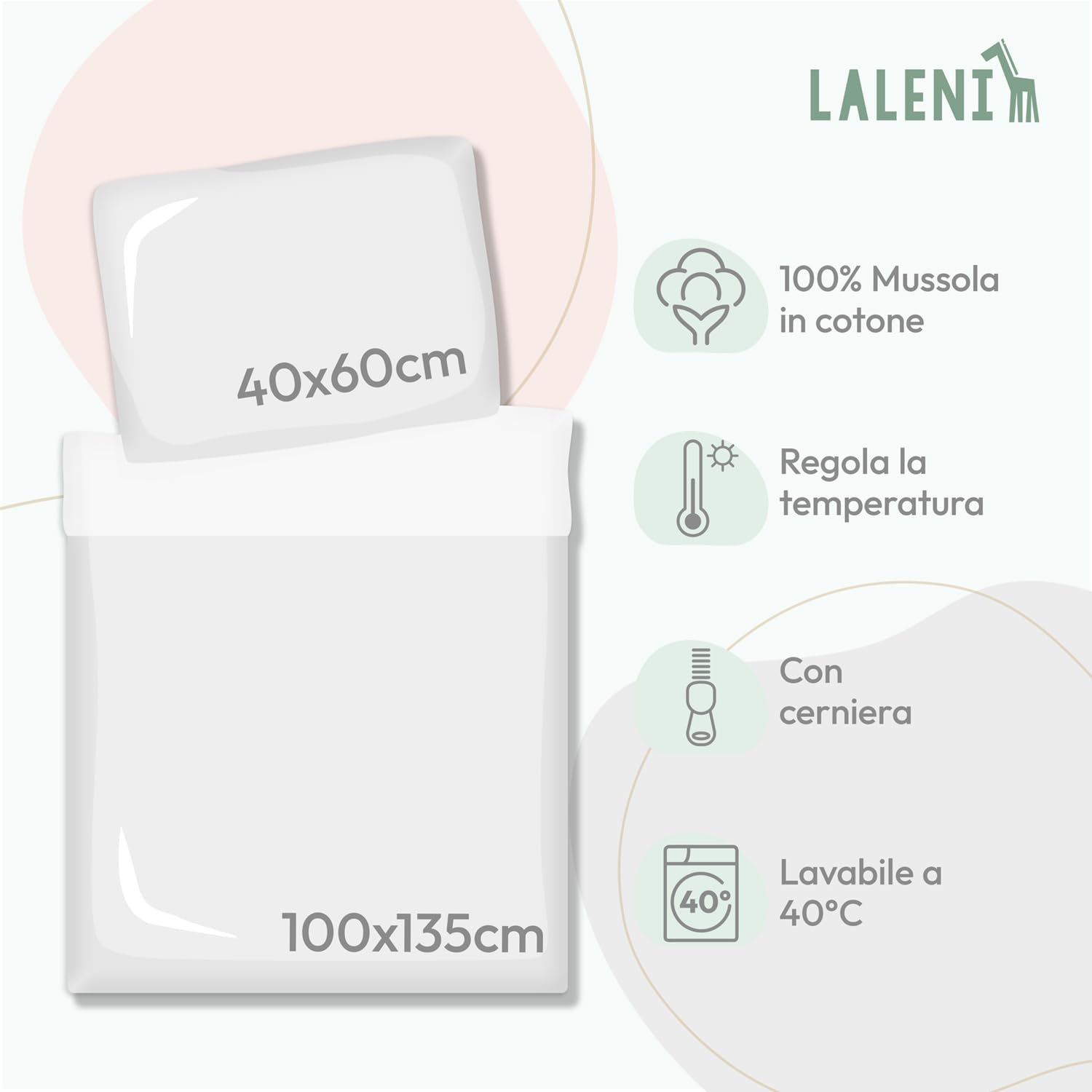 Laleni Copripiumino Lettino Neonato 100x135cm - Set Lenzuola Culla Neonato in Cotone - Lenzuolo 100x135cm + Federa 40x60cm - Certificato OEKO-TEX - Verde