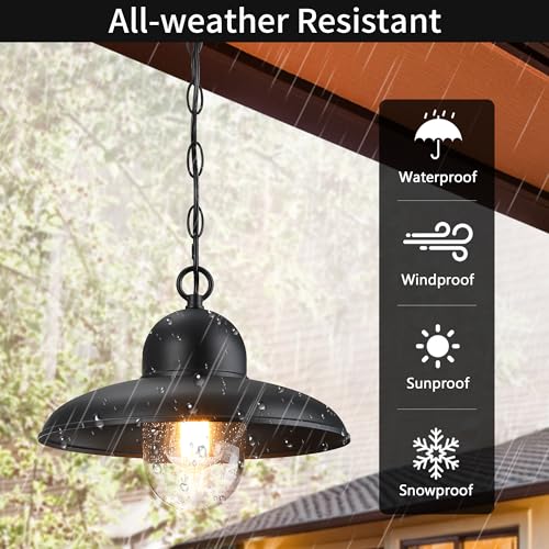 Image of 12 inch Outdoor Pendant Light with Adjustable Chain and Bubble Glass | Max 59 inch Adjustable, Die-cast Aluminum, Waterproof, Rust-resistant, Fits Sloped Ceilings, Easy to Install, Hardwired, E26 Base