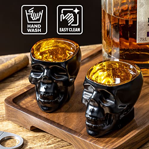 Mygift 2.8 Oz Novelty Skull Shaped Shot Glasses In Matte Black And Gold Tone, Decorative Spooky Halloween Skeleton Face Liquor Shooter Glass, Set Of 6 #TOP2