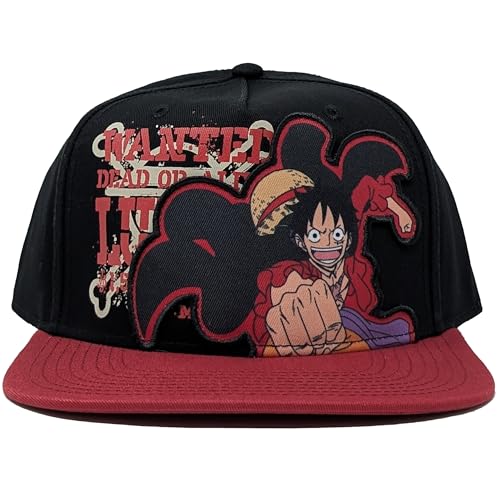 Ripple Junction One Piece Wanted Luffy Action Pose Adult Flatbill Snapback Hat Black Adult